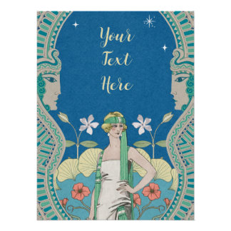 Custom Art Nouveau Vintage Blue Lady Archway  Poster