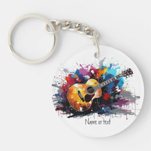 Custom Artistic Abstract Guitar Music Lover's Art Key Ring
