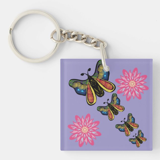 Custom Artistic Butterfly Cascade Key Ring (Front)