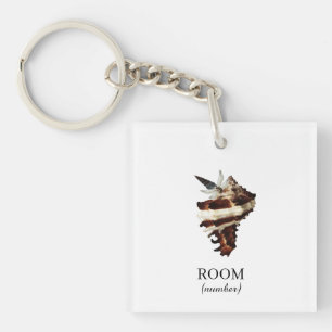 Custom Artistic Coastal Hotel room number Key Ring