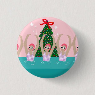 Custom Artistic Swimmers Illustration Christmas    3 Cm Round Badge
