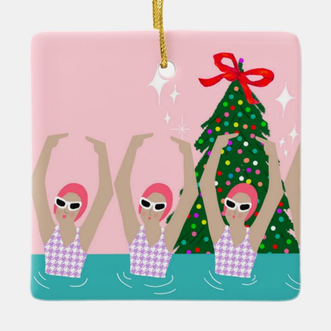 Custom Artistic Swimmers Illustration Christmas    Ceramic Ornament (Front)