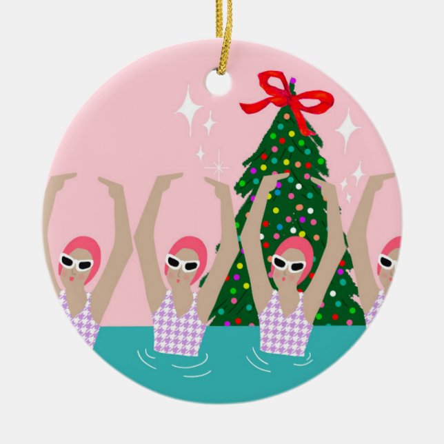Custom Artistic Swimmers Illustration Christmas    Ceramic Ornament (Front)