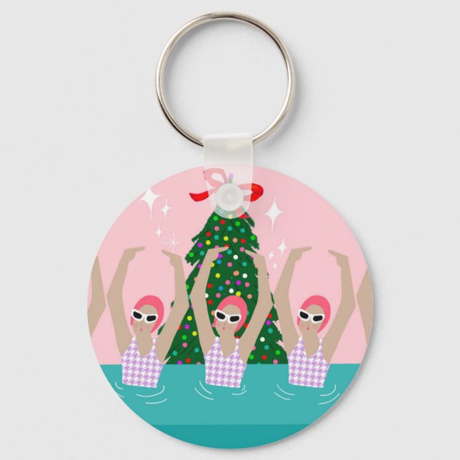 Custom Artistic Swimmers Illustration Christmas  Key Ring (Front)