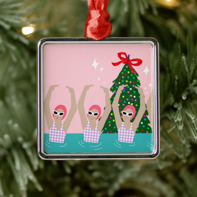 Custom Artistic Swimmers Illustration Christmas    Metal Ornament (Tree)
