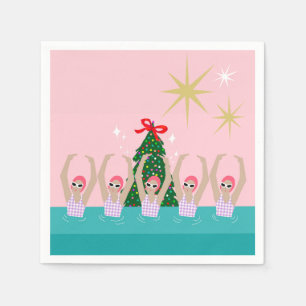 Custom Artistic Swimmers Illustration Christmas Napkin