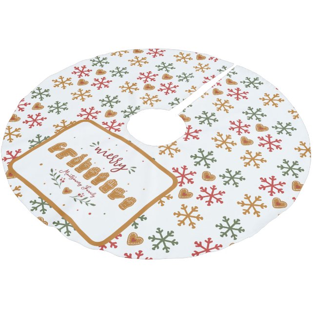 Custom ASL Merry Christmas Gingerbread Hands Brushed Polyester Tree Skirt (Angled)