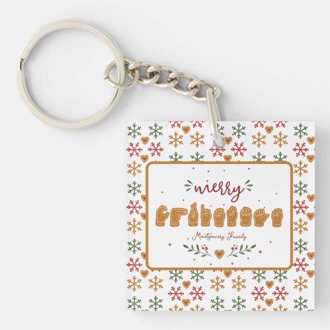 Custom ASL Merry Christmas Gingerbread Hands Key Ring (Front)