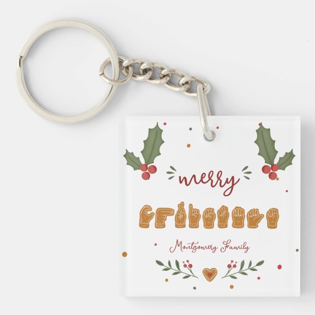 Custom ASL Merry Christmas Gingerbread Hands Key Ring (Front)