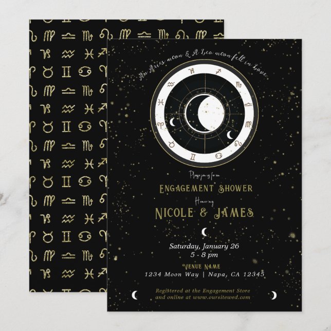 Custom Astrology Moon Sign Engagement  Invitation (Front/Back)