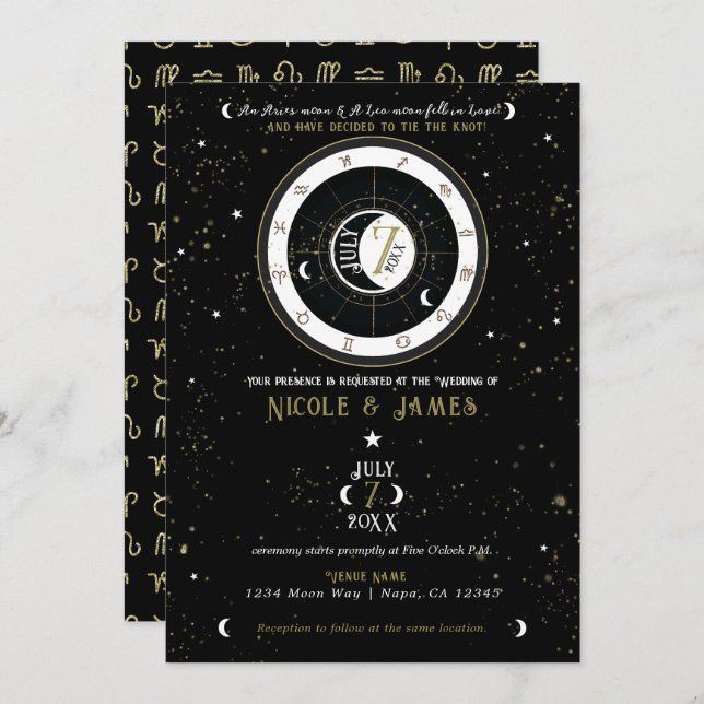 Custom Astrology Zodiac Moon Sign Wedding   Invitation (Front/Back)