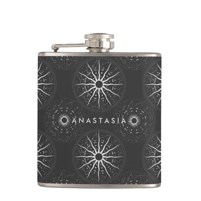 Custom Astrology Zodiac Personalised Hip Flask (Front)