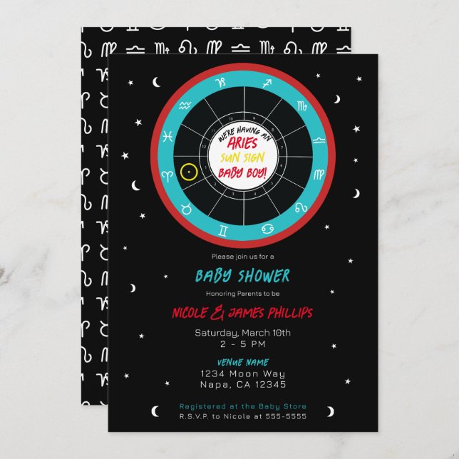 Custom Astrology Zodiac Sun Sign Baby Shower  Invitation (Front/Back)