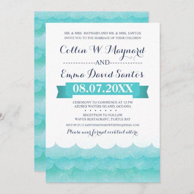 Custom At Sea Nautical Wedding Invites (Front/Back)