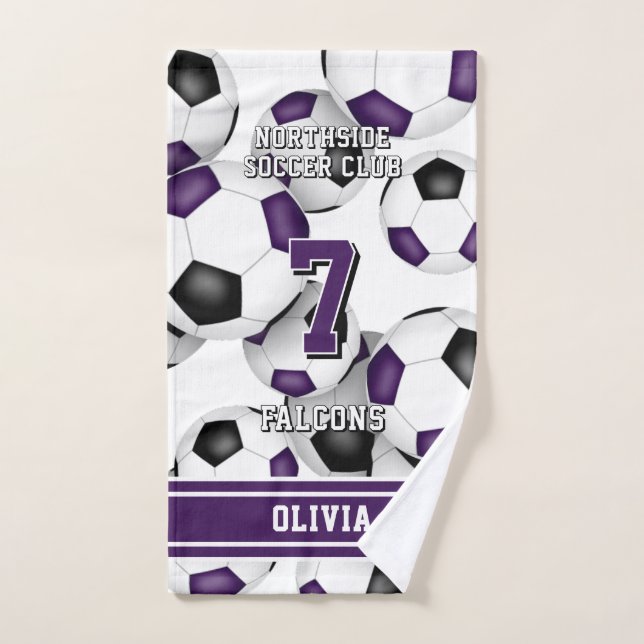 Custom athlete and team name purple hand towel (Hand Towel)