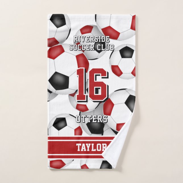 Custom athlete and team name soccer red  hand towel (Hand Towel)