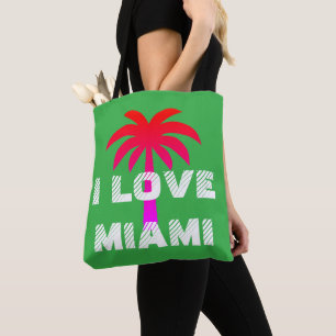 Custom attractive vibrant I love Miami Green Tote Bag
