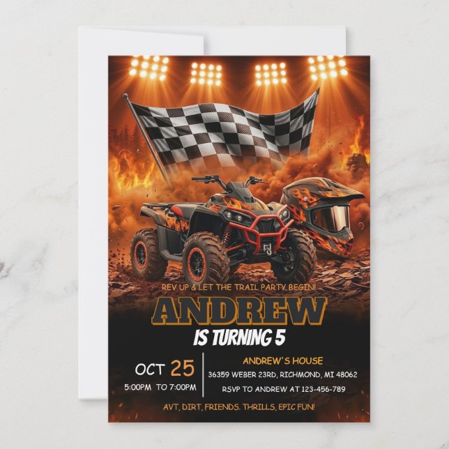 Custom ATV Birthday Off Road Racing Invitation (Front)