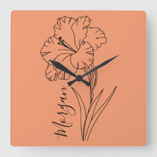 Custom August Gladiolus Birth Flower Gift for Birt Square Wall Clock