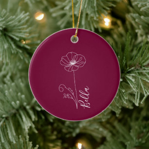 Custom August Poppy Birth Flower Gift for Birthday Ceramic Ornament