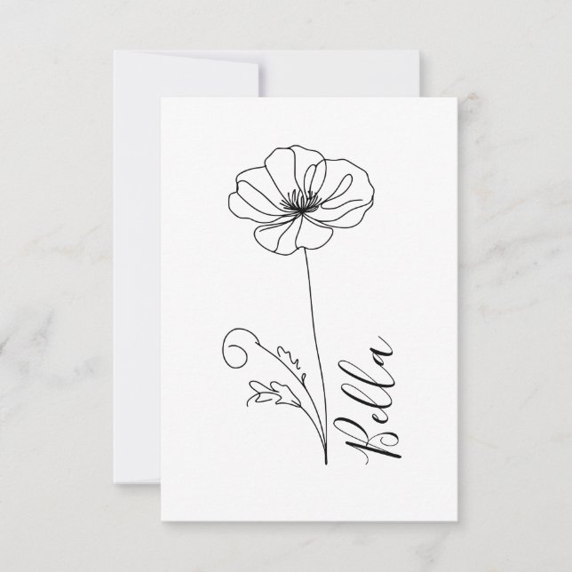 Custom August Poppy Birth Flower Gift for Birthday Thank You Card (Front)