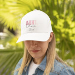 Custom Aunt Hat | Soft Pink Retro<br><div class="desc">Celebrate the new or proud aunt in your life with this stylish retro-inspired trucker hat. Featuring the word “AUNT.” in soft pink, with a personalised name and "EST." year below, this custom cap makes a thoughtful and fun gift for baby announcements, gender reveals, birthdays, or just because. Comfortable and adjustable,...</div>