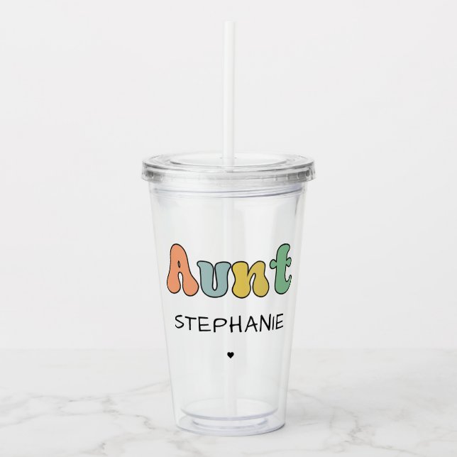 Custom Aunt Retro Gift | Auntie Personalised Acrylic Tumbler (Front)