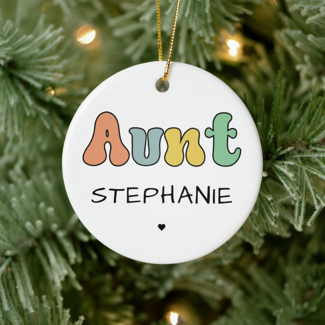 Custom Aunt Retro Gift | Auntie Personalised Ceramic Ornament (Tree)