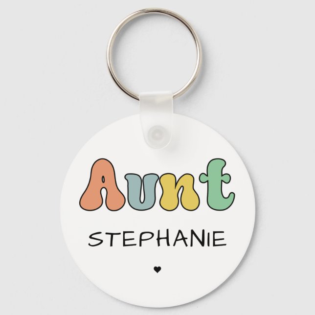 Custom Aunt Retro Gift | Auntie Personalised Key Ring (Front)