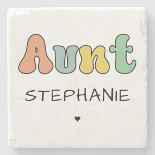 Custom Aunt Retro Gift Auntie Personalised Stone Coaster