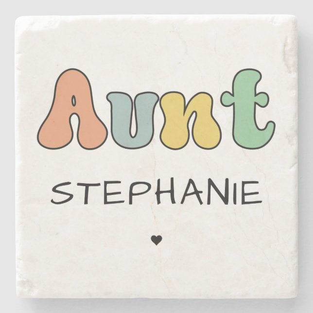 Custom Aunt Retro Gift | Auntie Personalised Stone Coaster (Front)