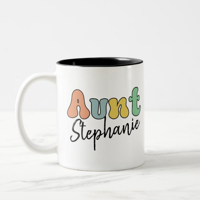 Custom Aunt Retro Gift | Auntie Personalised Two-Tone Coffee Mug (Left)