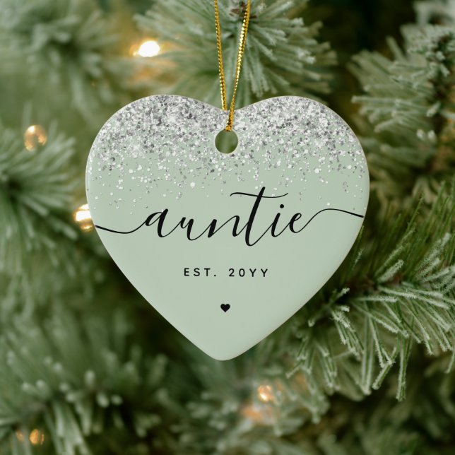 Custom Auntie Est Glitter Confetti New Aunt Gifts Ceramic Ornament (Tree)