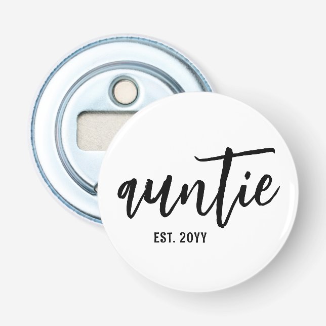 Custom Auntie Est. Modern Brush Script Typography Bottle Opener (Front)