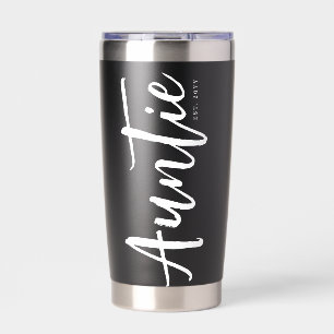Custom Auntie Est. Modern Brush Script Typography Insulated Tumbler