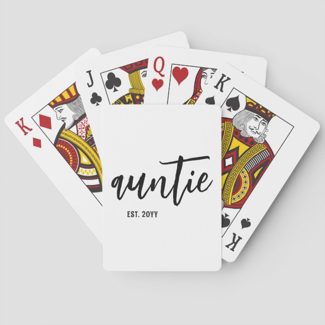Custom Auntie Est. Modern Brush Script Typography Playing Cards (Back)
