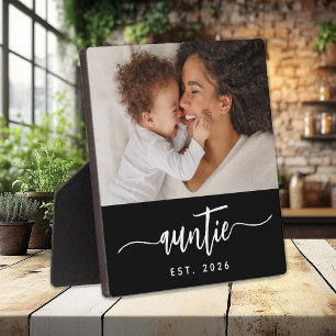Custom Auntie Established Elegant Script Photo Plaque