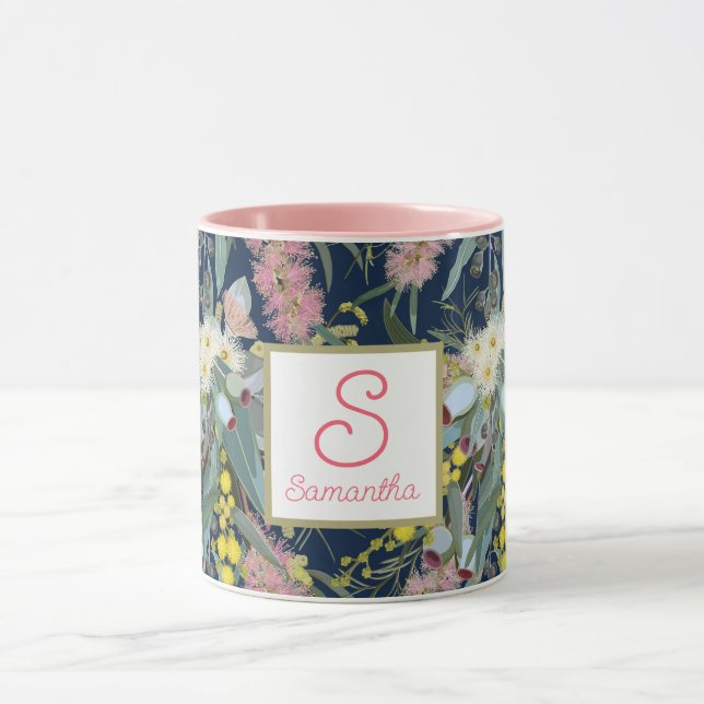 Custom Aussie Native Bush Blooms Royal Blue Mug (Center)