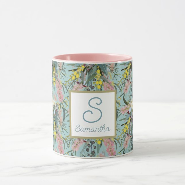 Custom Aussie Native Bush Blooms Summer Blue Mug (Center)