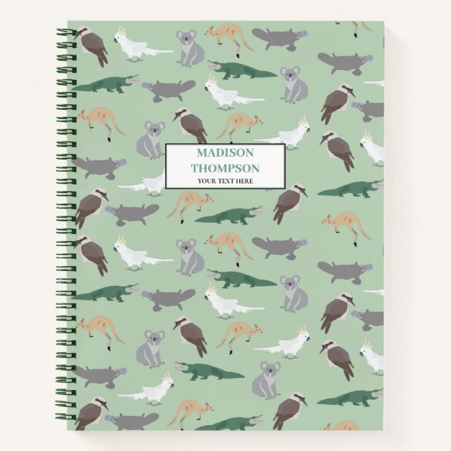 Custom Australian Native Animals Eucalyptus Green  Notebook (Front)
