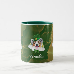 Custom Australian Shepherd Gold St. Patricks Day Two-Tone Coffee Mug