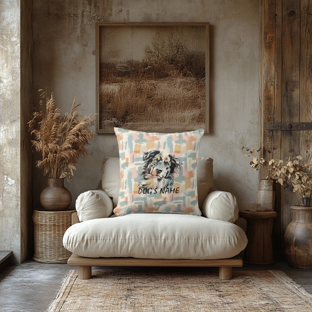 Custom Australian Shepherd Portrait Abstract Back Cushion (Creator Uploaded)