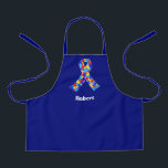 Custom Autism Awareness Ribbon Blue Personalised Apron<br><div class="desc">Custom Autism awareness ribbon apron for autistic friends or family. A cool proud autism mum or dad gift that can be personalised with any text below the puzzle piece ribbon of blue,  yellow,  and red. A neat Asperger Syndrome pride present.</div>