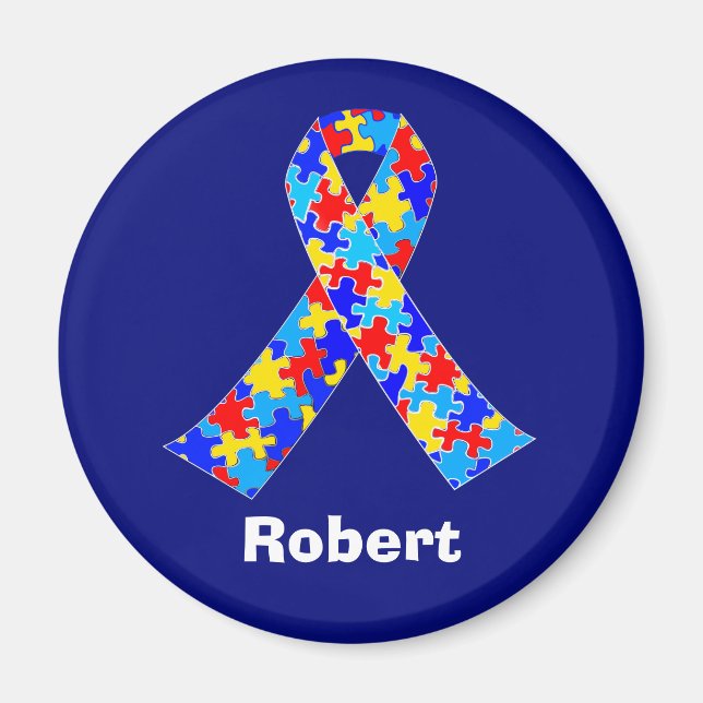 Custom Autism Awareness Ribbon Blue Personalised Magnet (Front)