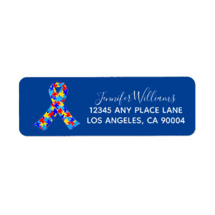 Custom Autism Awareness Ribbon Blue Return Address Return Address Label