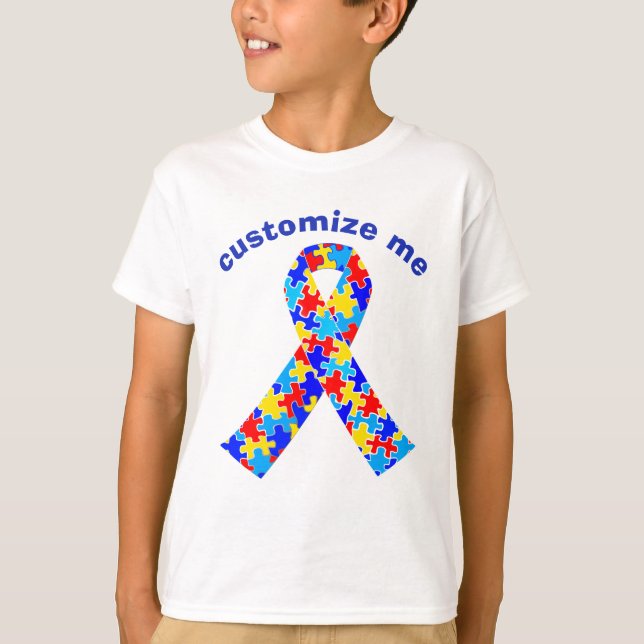 Custom Autism Awareness Ribbon Kids T-Shirt (Front)