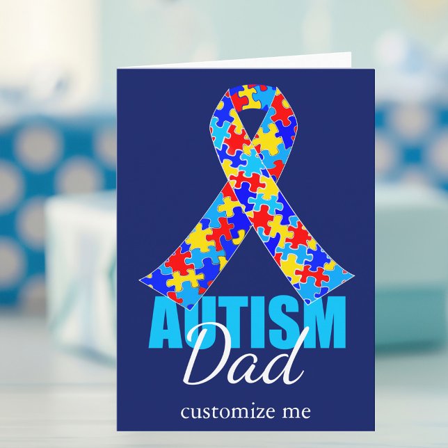 Custom Autism Dad Blue Ribbon Birthday Card (Creator Uploaded)