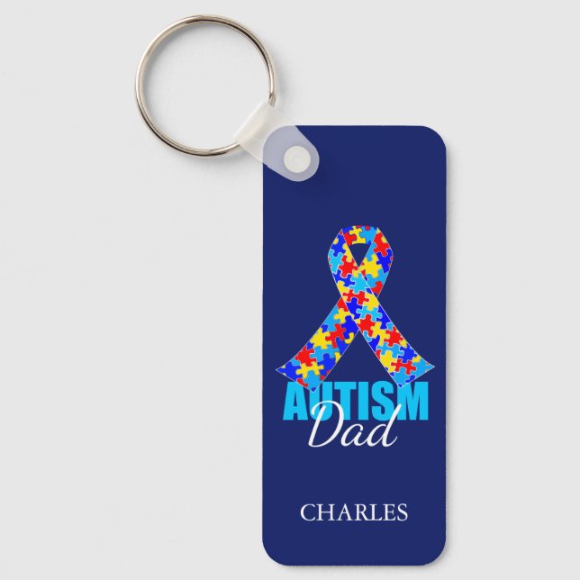Custom Autism Dad Blue Ribbon Key Ring (Front)