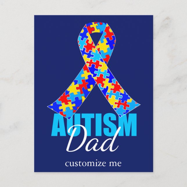 Custom Autism Dad Blue Ribbon Postcard (Front)