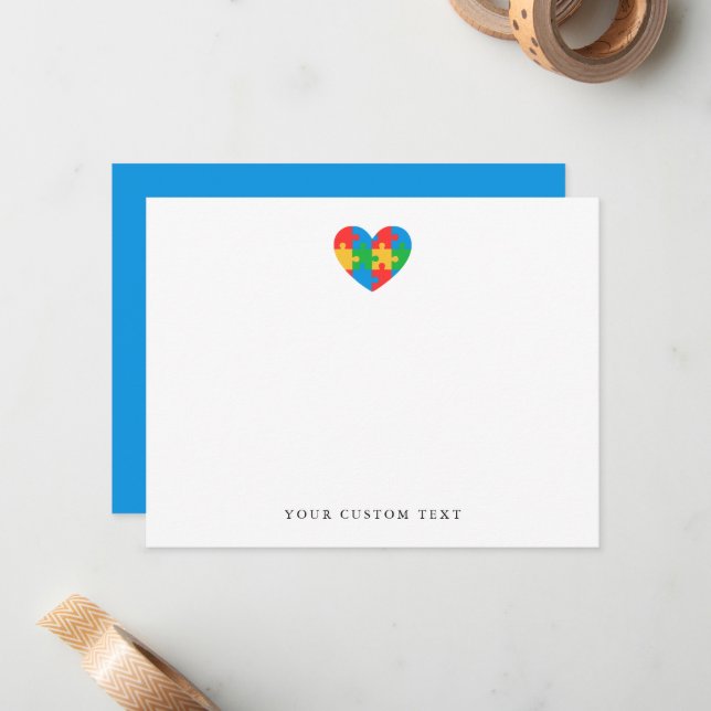 Custom Autism Puzzle Heart Note Card (Front/Back In Situ)